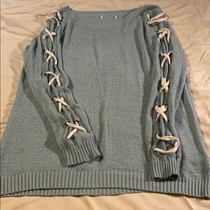 First Love Aqua lace up sleeve sweater